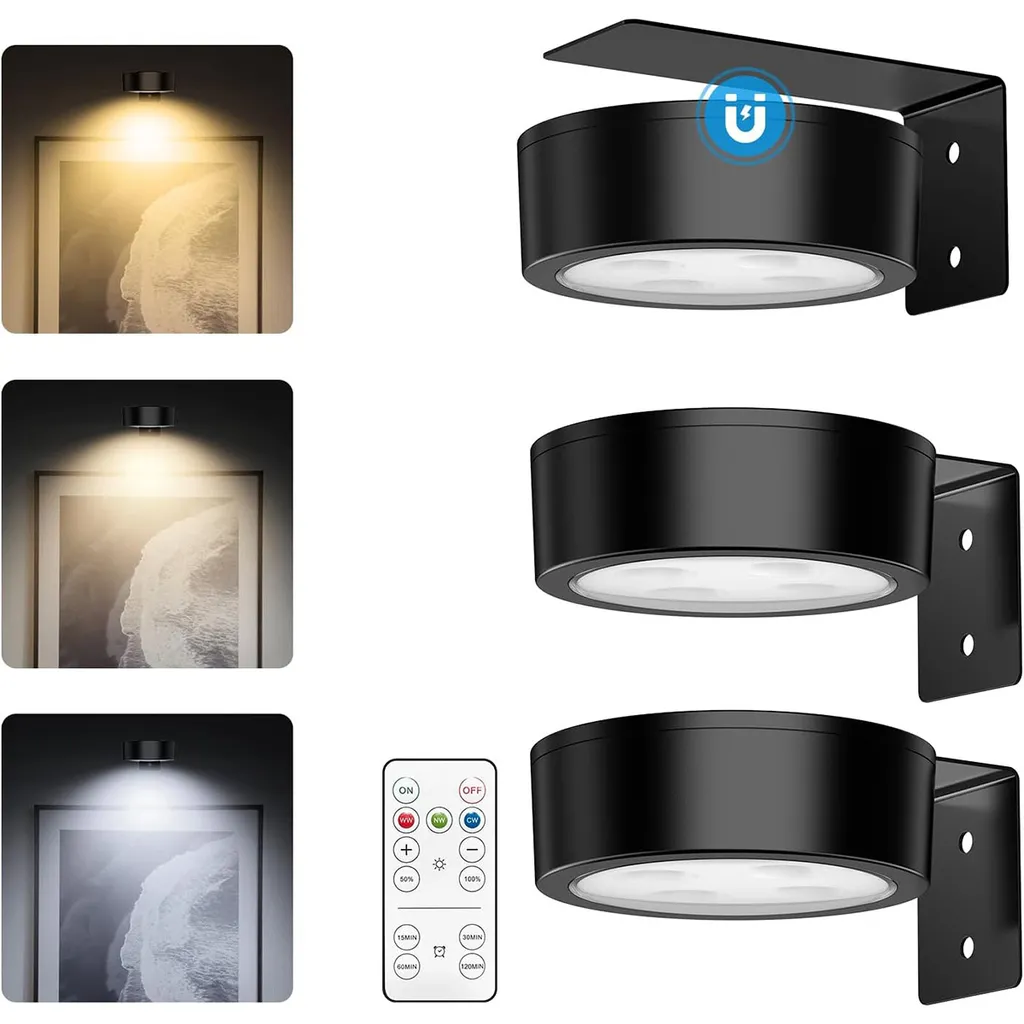 Dreiteiliges Kunst-lampenset Mit Fernbedienung, 3 Lichtfarben, Dimmbare Led-beleuchtung Für Bilderrahmen Und Porträts, Wiederaufladbar