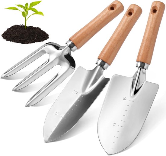 Mini-gartenschaufel Aus Aluminium Mit Holzgriff, Skala Zum Pflanzen Und Jäten.