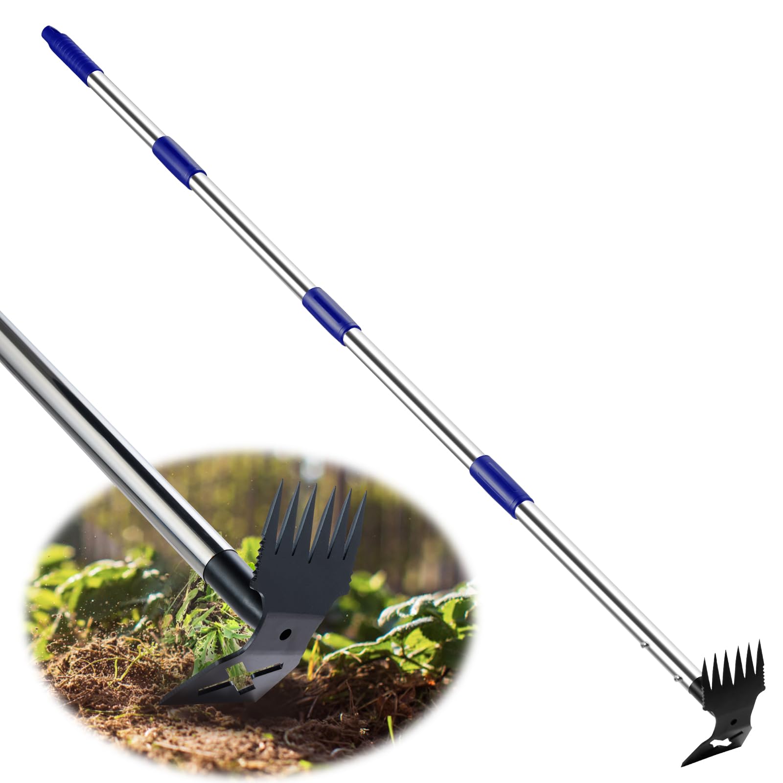 Langstieliger Unkrautentferner – 60-zoll-handunkrautentferner – 2-in-1-handkurbel-unkrautrechen Und Gartenhacke – Gartenarbeit – Schwer – 60 Zoll