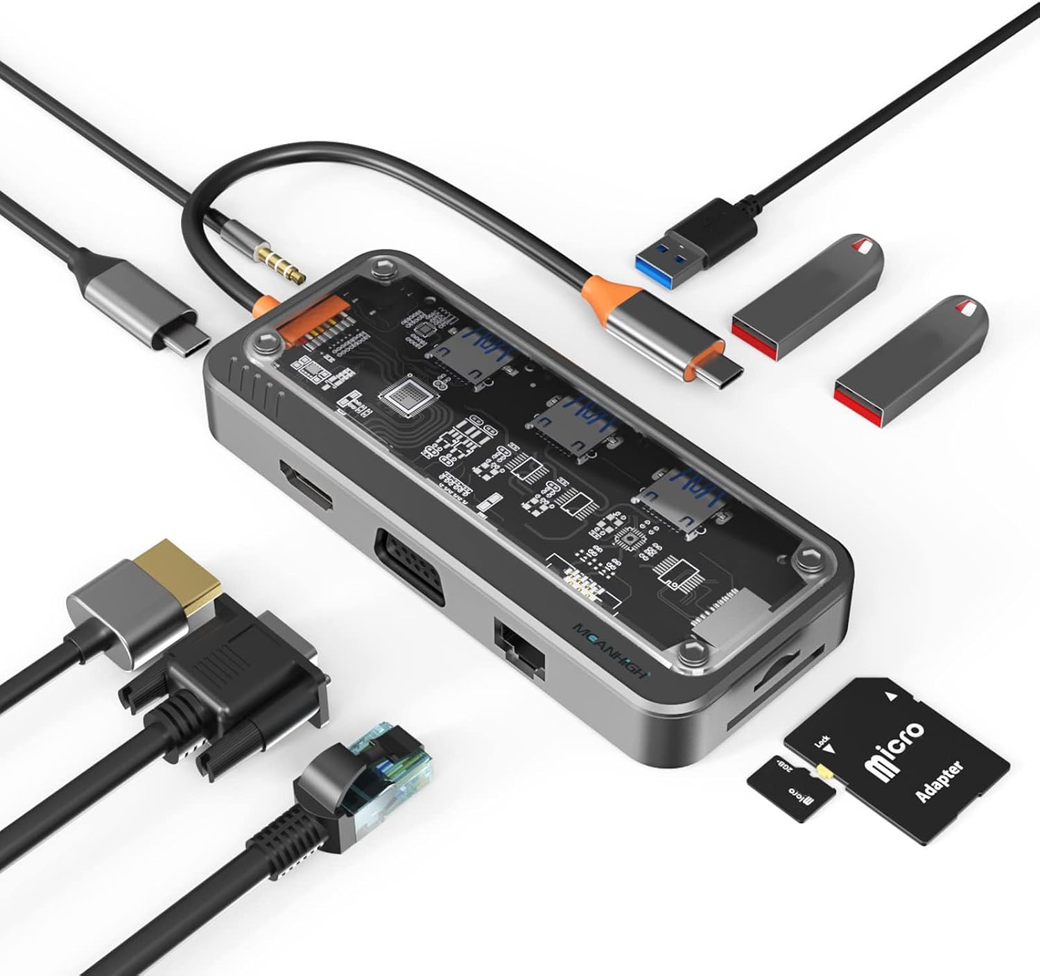 Dockingstation – 10-in-1 Usb-c Dual-monitor-dockingstation Mit Hdmi 4k- Und Vga-schnittstelle – Ausgestattet Mit 3 Usb-anschlüssen – 3,5-mm-klinkenanschluss (1 Set)