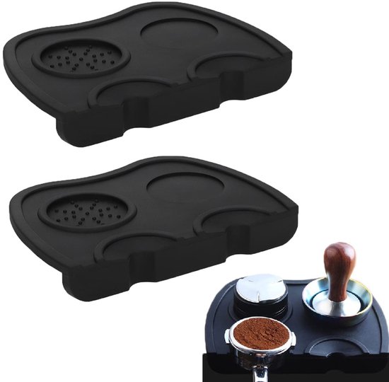 2-teiliges Silikon-espresso-tamperpad, Barista-zubehör, Wasserdicht, Rutschfest, Hitzebeständig, Abgewinkelt, 20,5 X 15 Cm / 8 X 6 Zoll – Schwarz