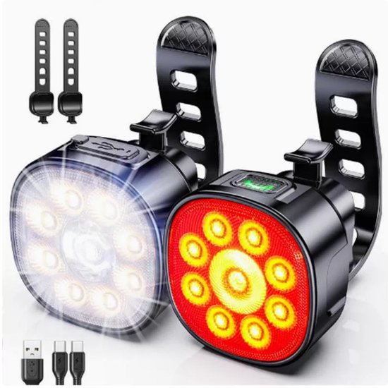 Usb-wiederaufladbare, Ultrahelle Led-fahrradscheinwerfer Und Rücklicht Mit 8+12 Modi