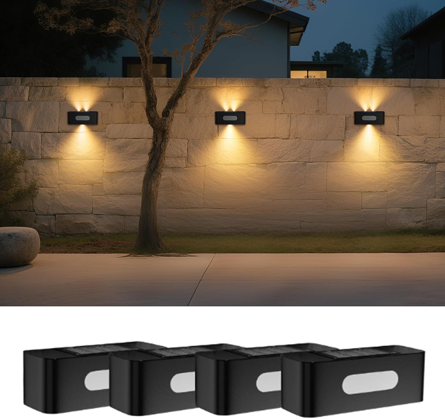 4er-pack Solar-zaunleuchten, Wasserdicht, Vertikal, Für Garten, Gehweg, Haustür, Veranda, Terrasse, Warmweiß