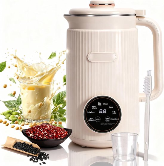 Automatischer Sojamilchbereiter 8-in-1 Nussmilchbereiter Mit 12 Klingen, Temperaturregelung, Warmhaltefunktion, 1,2 Liter Fassungsvermögen, 800 W, Latte, Cappuccino, Suppe, Beige
