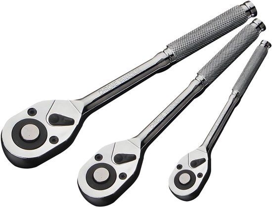 3-teiliges Ratschenschlüssel-set Mit 24 Zähnen (1/4", 3/8", 1/2"), Schnellverschluss, Reversibel, Aus Hochglanzpolierter Chromlegierung, Geschenk Für Männer Und Frauen