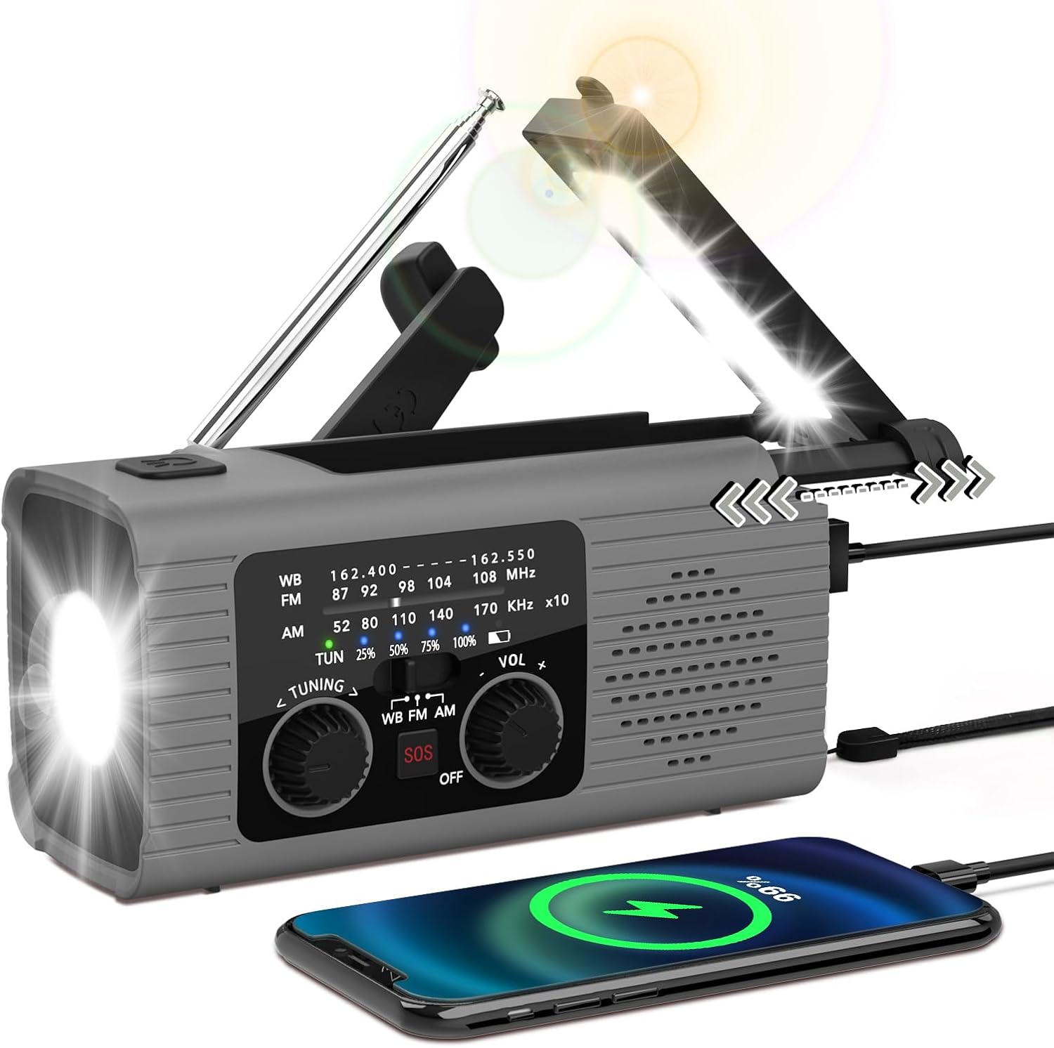 Notradio 4000 – 4000 Mah Solarbetriebenes Handkurbelradio (fm/am) – Ausgestattet Mit Handy-ladegerät Und Led-taschenlampe – 4000 M Reichweite