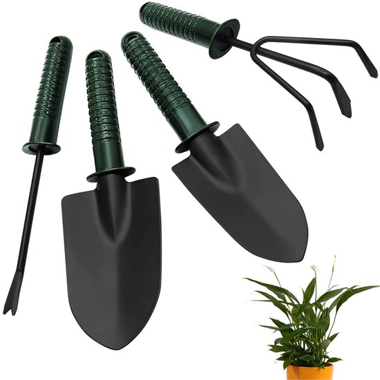 4-teiliges Gartengeräte-set Mit Handschaufel, Pflanzkelle, Unkrautstecher, Rechen Und Rutschfestem Griff Für Gärten, Rasenflächen Und Landwirtschaftliche Betriebe – Schwarz