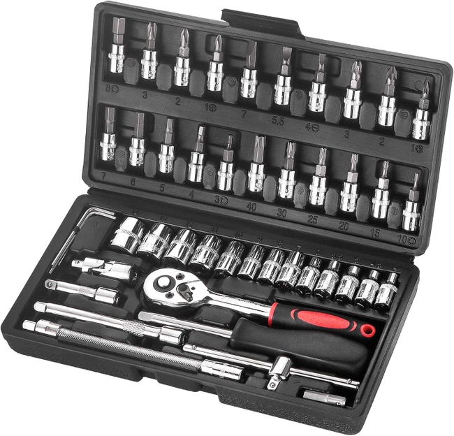 46-teiliger Steckschlüsselsatz Aus Chrom-vanadium-stahl, 1/4-zoll-adapter, Kfz-reparatur-steckschlüsselsatz