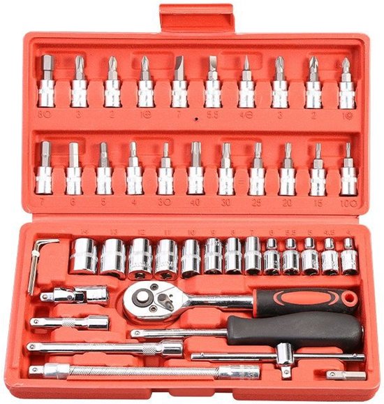46-teiliges Ratschenschraubendreher-set – Metrische Bits, Steckschlüssel Und Verlängerungen Geeignet Für Autoreparaturen Und Heimwerkerarbeiten