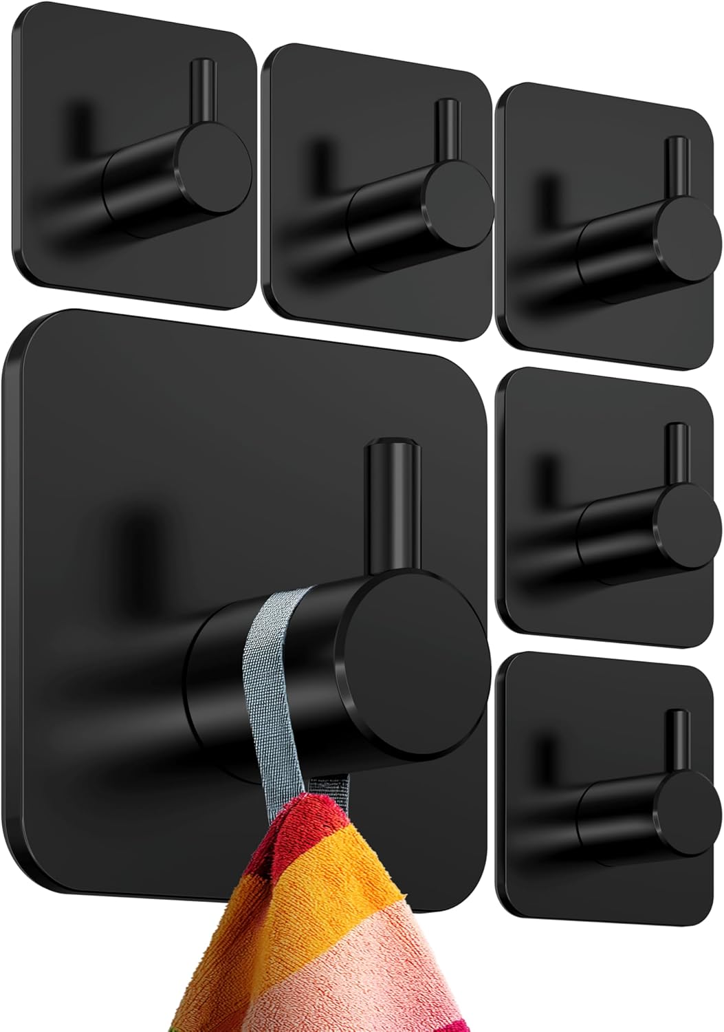 Handtuchhalter-set Ohne Bohren, 6-teilig, Schwarz – Wasserfeste Badezimmerhaken, Klebehaken, Handtuchhaken