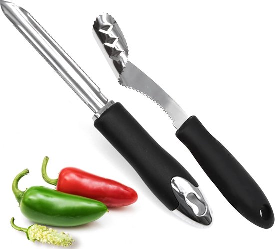 Paprikaentkerner, 2er-pack, Edelstahl, Gezahnte Klinge, Gummigriff, Geeignet Für Jalapeños, Chilischoten, Paprika, Zucchini, Gurken