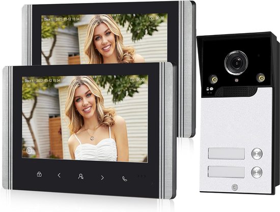 Drahtlose 1080p-video-gegensprechanlage, Außenkamera, Drahtloser Touchscreen, 7-zoll-touchscreen, Pir-bewegungserkennung, Tuya-app-steuerung (für 2-familien-haushalte)