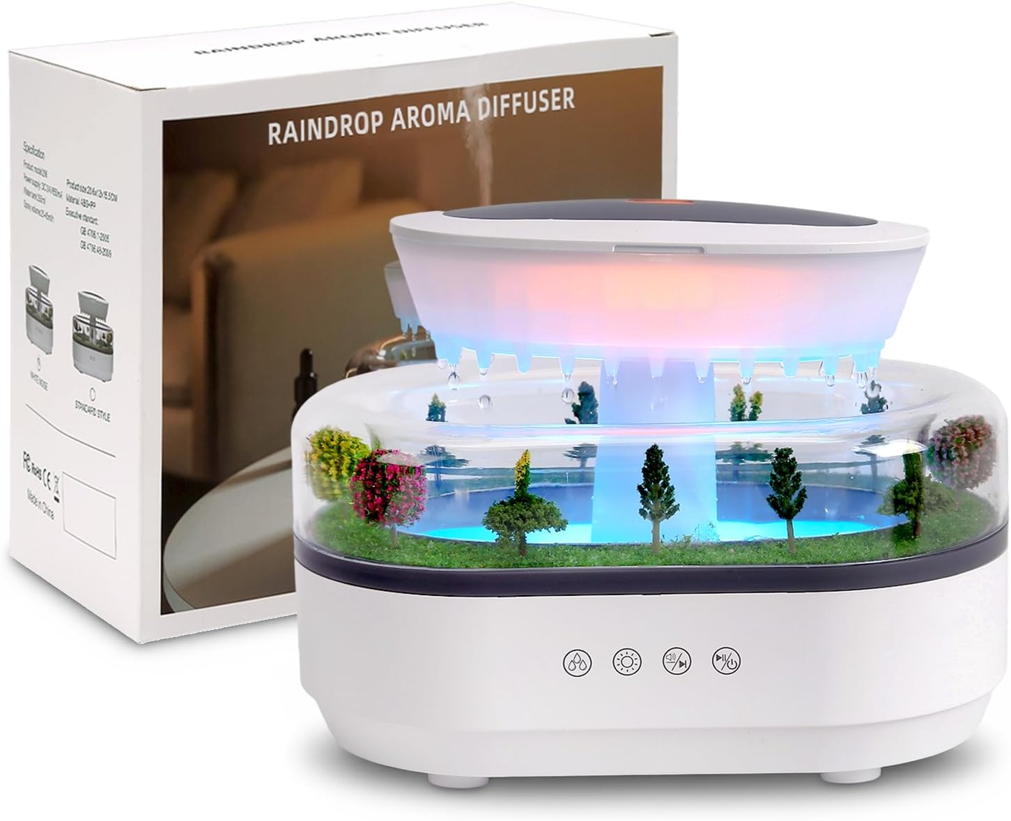 Wolkenregen-luftbefeuchter Mit Wassertropfen – 7 Farben, Regengeräusche, 250 Ml, Mikrolandschaft-regentropfen-aroma-diffusor – 250 Ml