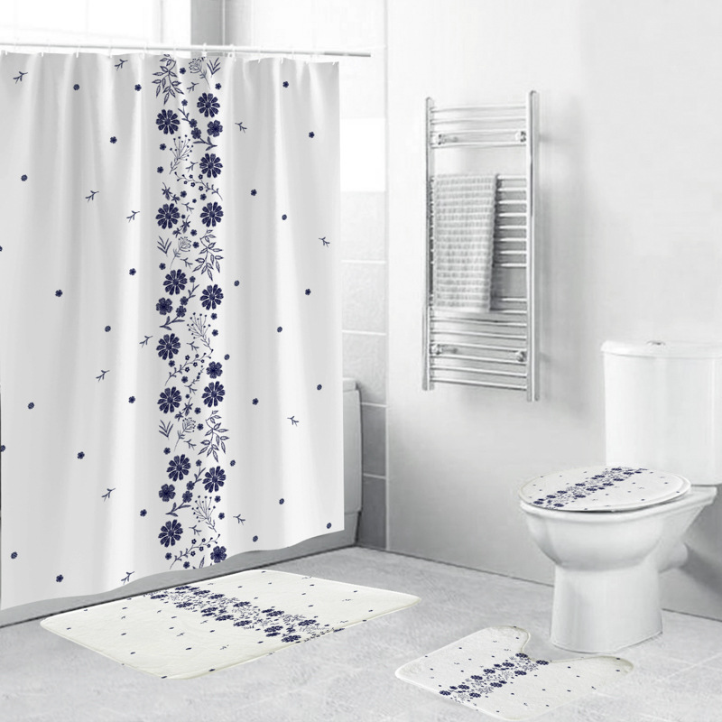 4-teiliges Set Aus Bedruckten Duschvorhängen, Wasserdichtem Badvorhang, Badezimmer-set Mit Duschvorhang Und Badematten, Wc-matte, Rutschfester, Saugfähiger Unterlage