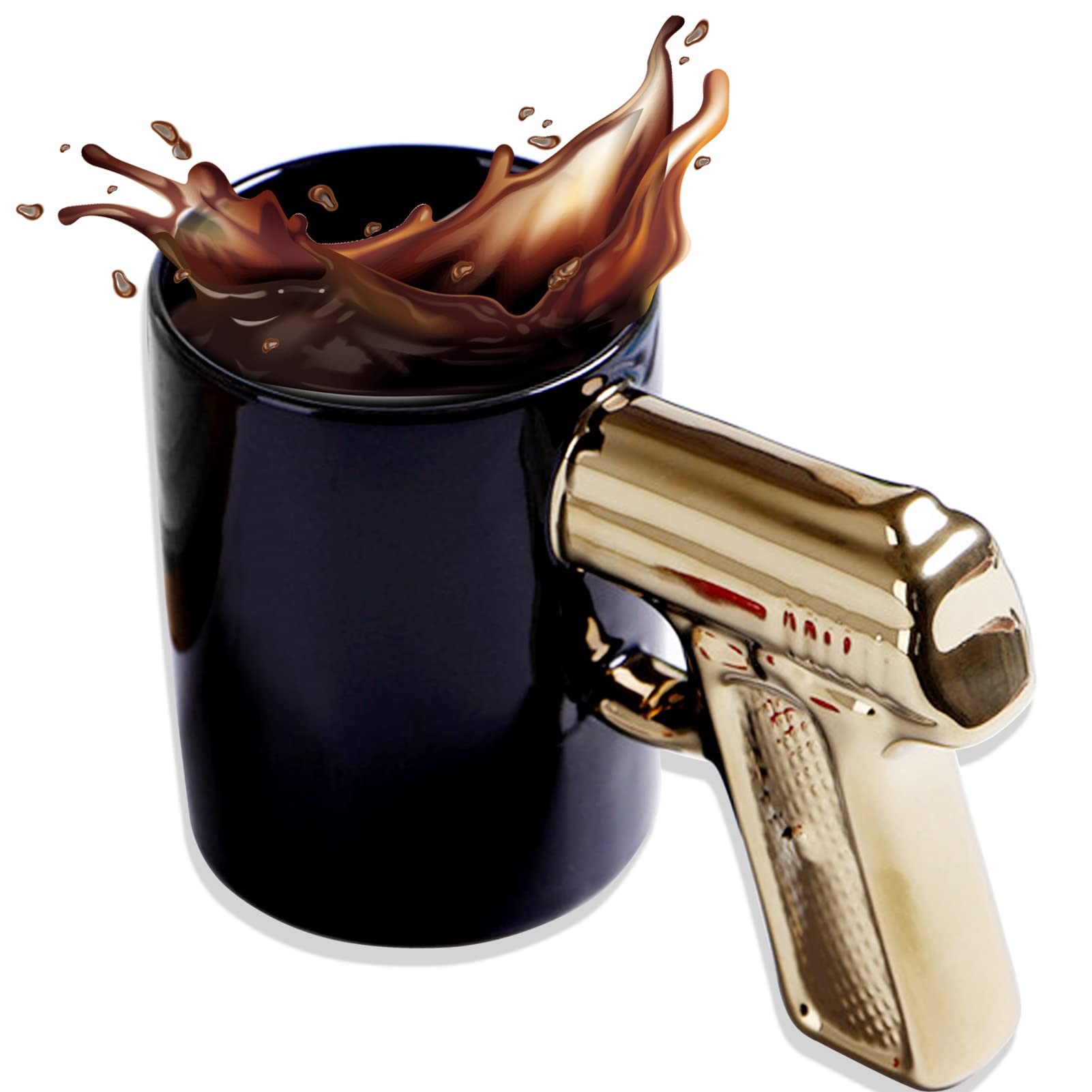 Witziger Pistolengriffbecher, Neuer Keramik-kaffeebecher, Personalisierter Pistolen-kaffeebecher, 3d-pistolengriff-wasserbecher, 400 Ml (schwarz Und Gold)