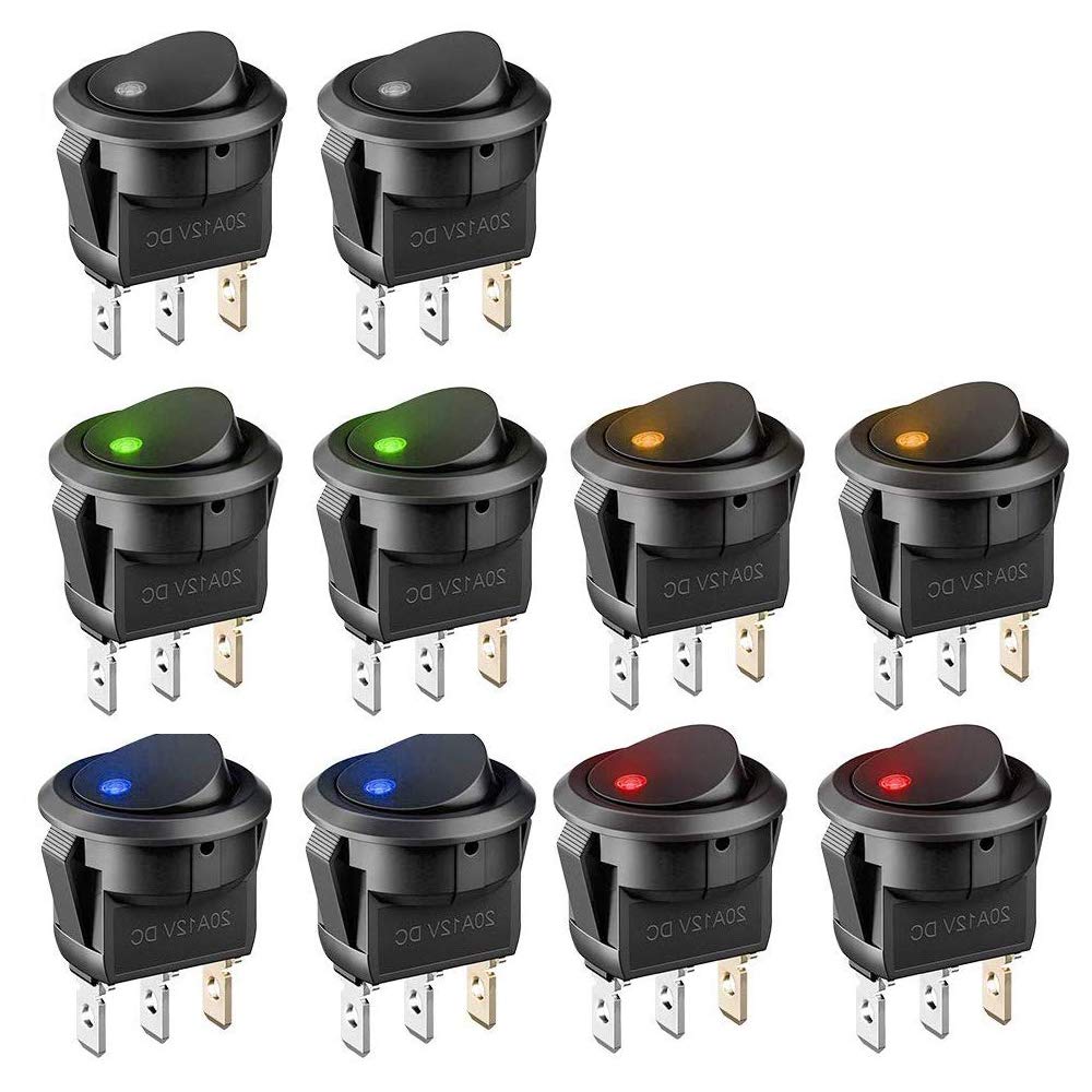 10 Stück 12v-schalter, 20a 12-volt-schalter, Automatischer Schalter, 5 Led-wippschalter In Zufälligen Farben, Autolichtschalter, Dc-wippschalter