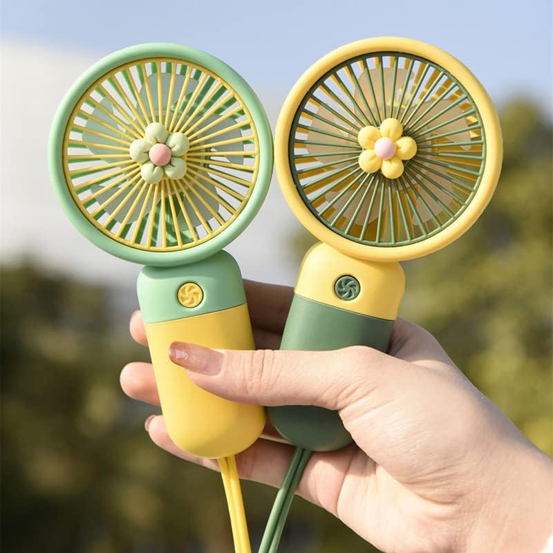 2 Mini-handventilatoren – Niedliches Blumendesign, Handyhalterung, Usb-aufladbar, Leicht, Für Mädchen, Frauen, Reisen, Drinnen Und Draußen (gelb)