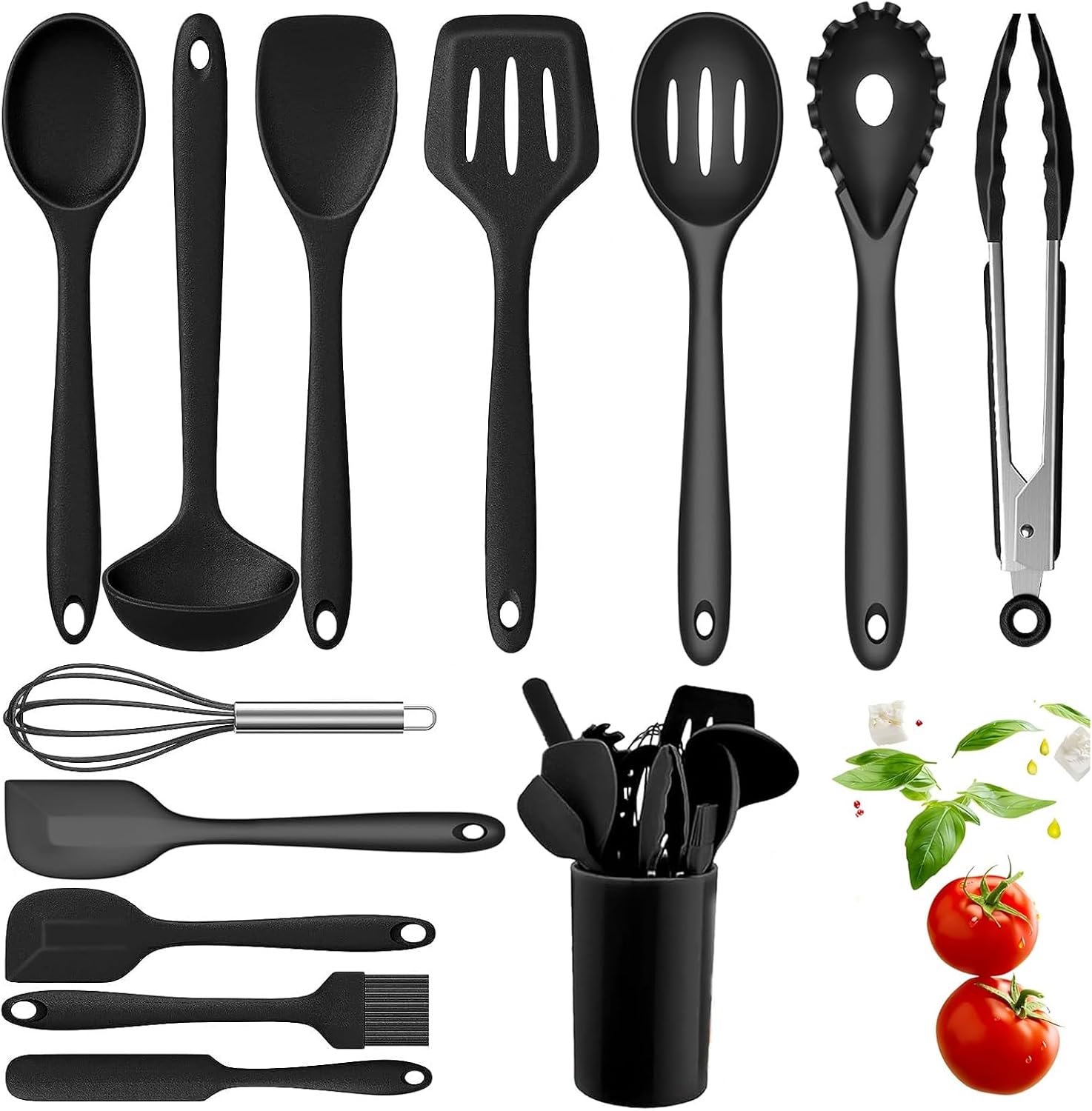 13-teiliges Küchenhelfer-set Aus Silikon, Bpa-frei, Antihaftbeschichtet, Kratzfest, Geeignet Für Alle Kochgeschirrsets – Schwarz