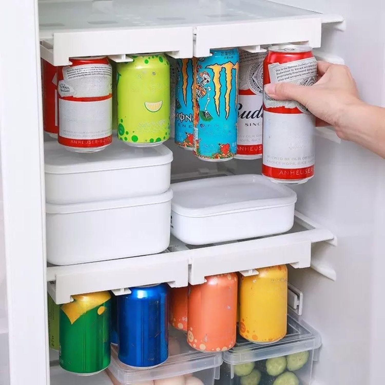 Verstellbarer Getränkehalter Für Den Kühlschrank – Hängender Halter Für 12/16-unzen-dosen, Eier Und Obst, Platzsparend, Bpa-freier Kunststoff – Weiß, Durchmesser 5,3 Cm/2,1 Zoll