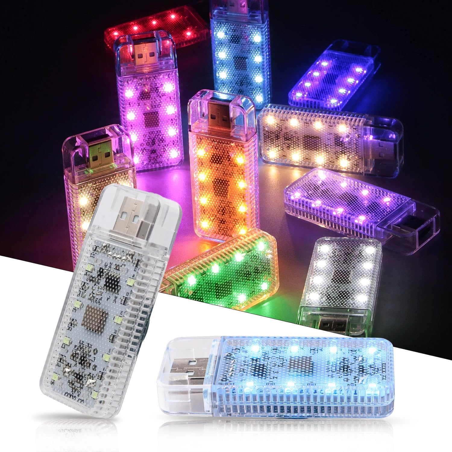 Stück Kabellose Usb-auto-innenbeleuchtung – Magnetische Led-autolampe Für Ambientebeleuchtung – Auto – Schlafzimmer – Party – Camping – Nachtlicht (eisblau) – 2 Stück