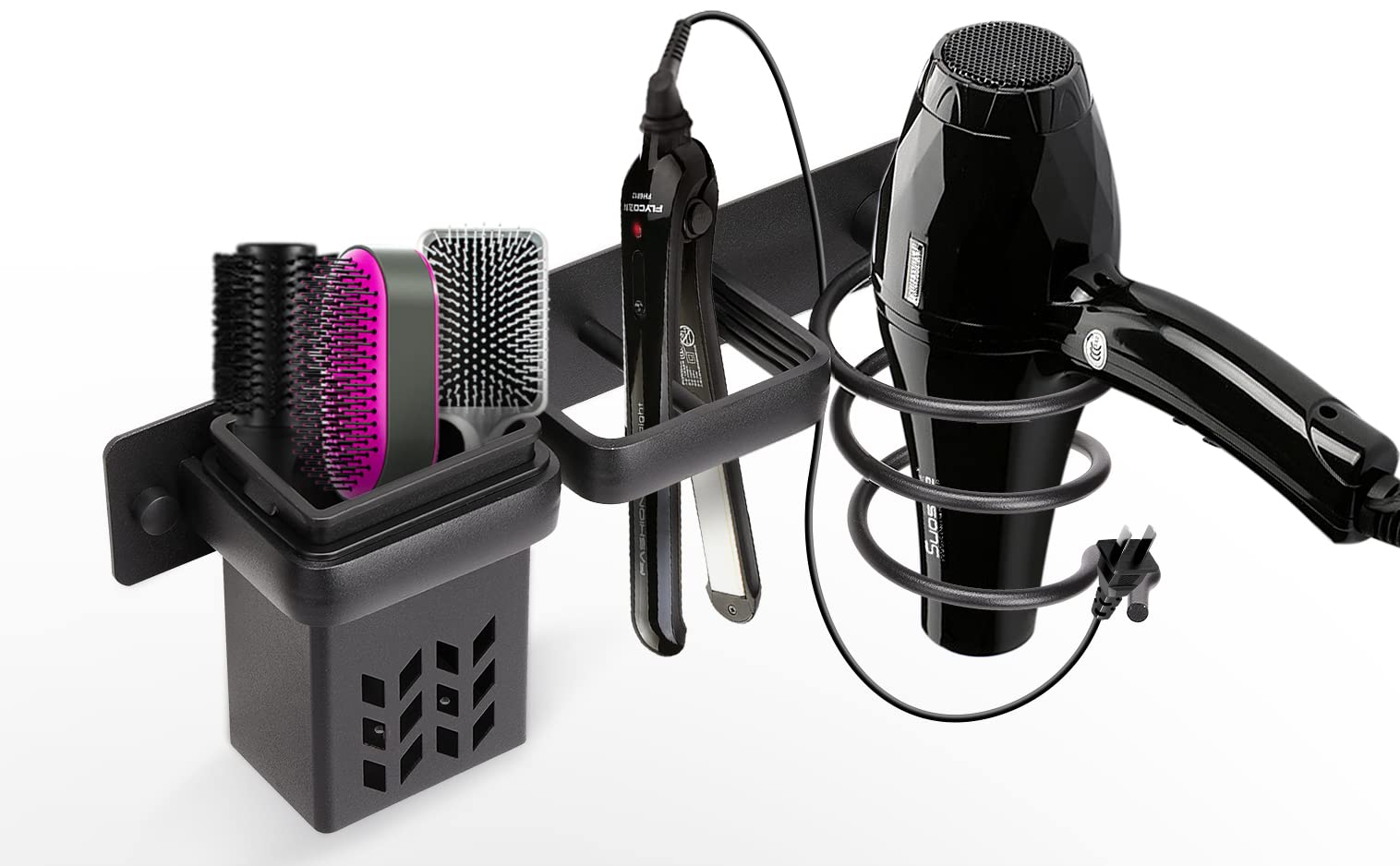 Haartrocknerständer, Wandhalterung, Spiralständer, Vertikalhalter, Glätteisen-organizer Mit Löchern, Badezimmerregal, Aluminium, Professionell