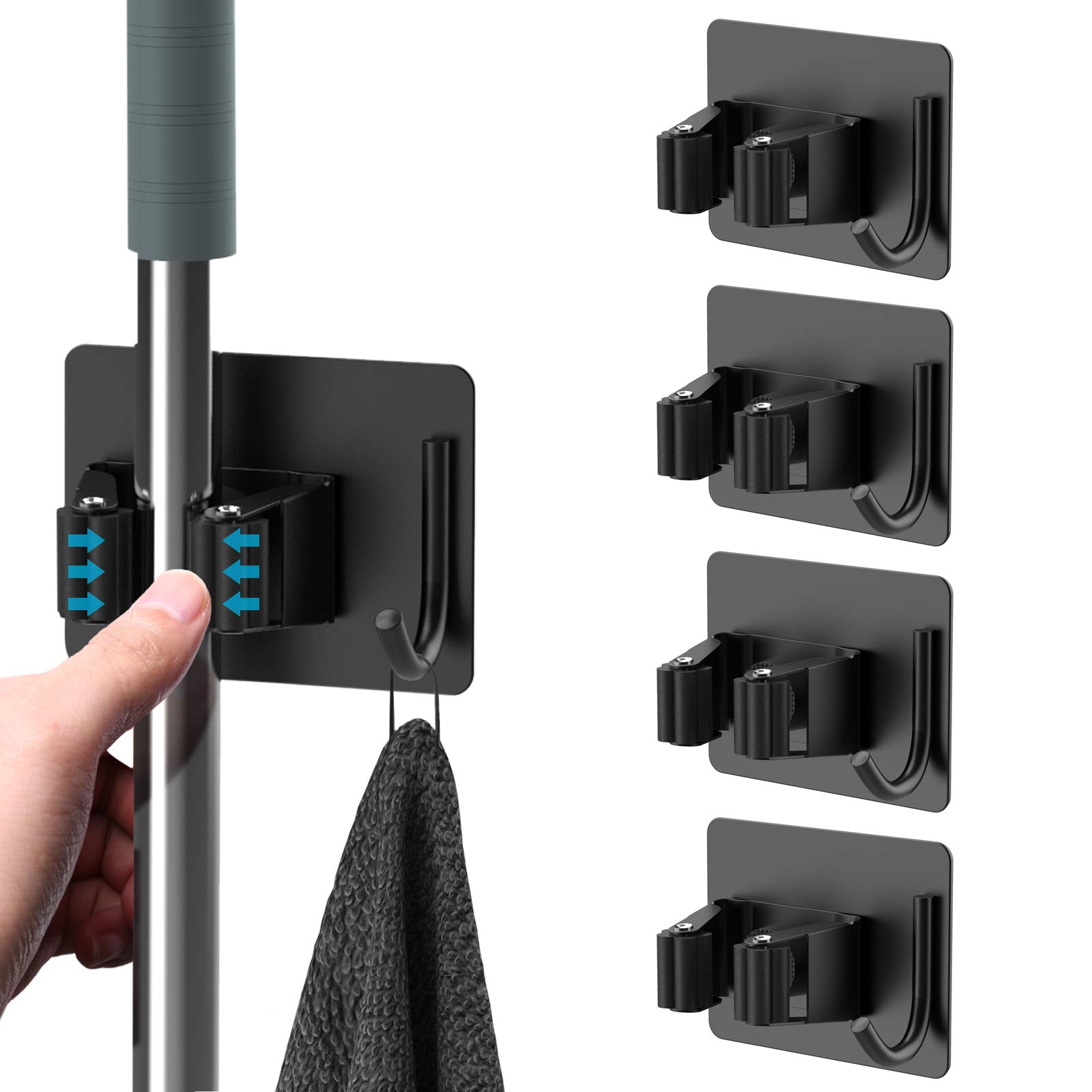 Bohrfreie Halterungen, Robuste Wandhalterungen Mit Haken, Selbstklebendes Edelstahl-set Mit 4 Stück Für Bad, Küche Und Büro (schwarz)