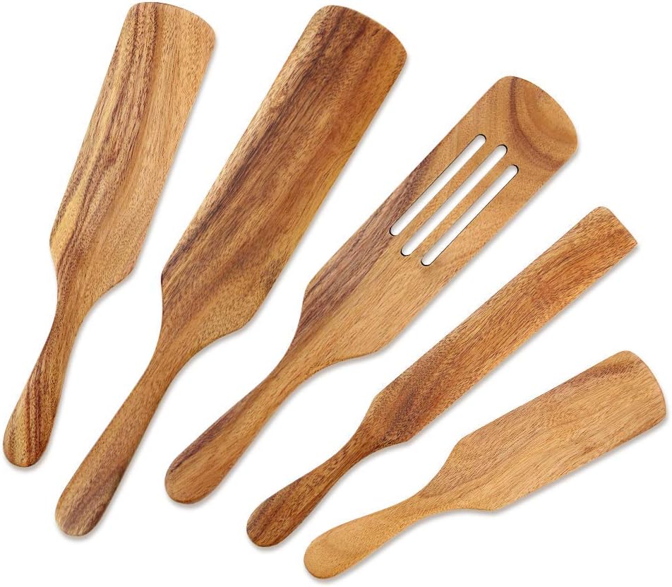 Kochgeschirr Aus Holz, 5-teiliges Set Aus Holzspateln (bekannt Aus Der Fernsehwerbung), Spurtle Küchenhelfer Aus Natürlichem Akazienholz, Hitzebeständig Und Antihaftbeschichtet