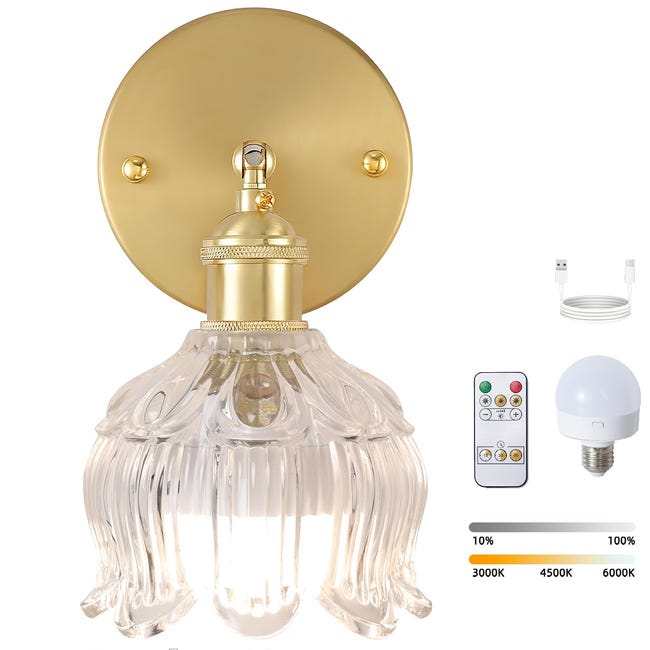 Wiederaufladbare Led-wandleuchte Mit Fernbedienung, Kabellose Nachttischlampe, Dimmbar, Drei Farbtemperaturen Von 3000k Bis 6000k, Leuchtmittel Inklusive.