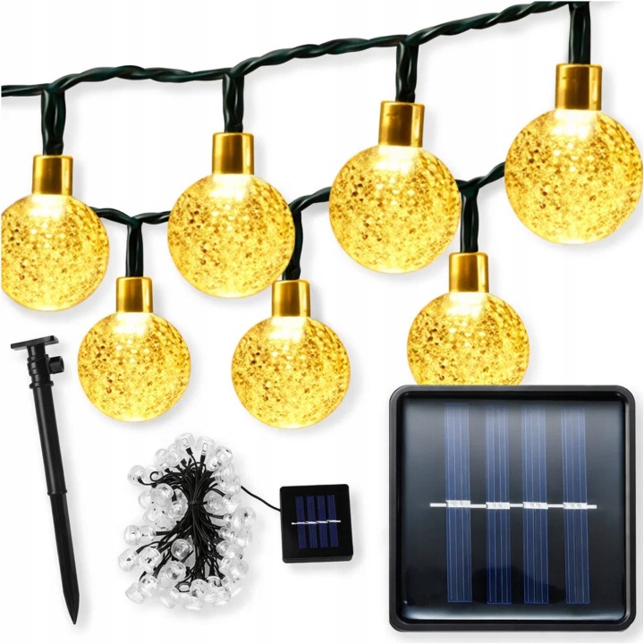 Solarbetriebene Lichterkette Für Den Garten, 100 Warmweiße Led-kugeln, 12 Meter Lang