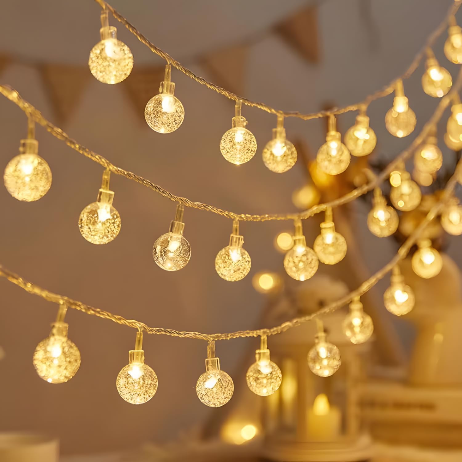 Led-lichterkette – Solarbetrieben – Stimmungsbeleuchtung Für Camping Und Outdoor – Dekorative Blinkende Weihnachtsbeleuchtung – Lichterkette – Warme Farben