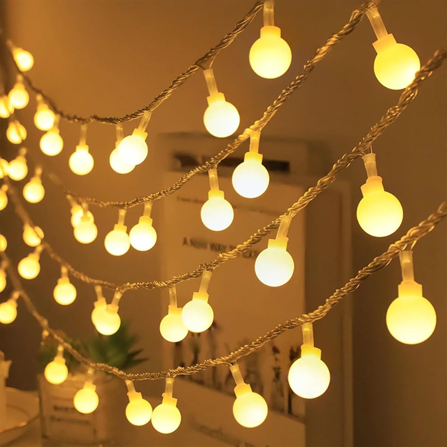 Led-lichterkette – Stimmungsbeleuchtung Fürs Camping – Weihnachten – Dekorative Blinklichter – Lichterkette – Warme Farben – 1,7 Cm Kleine Weiße Kugeln