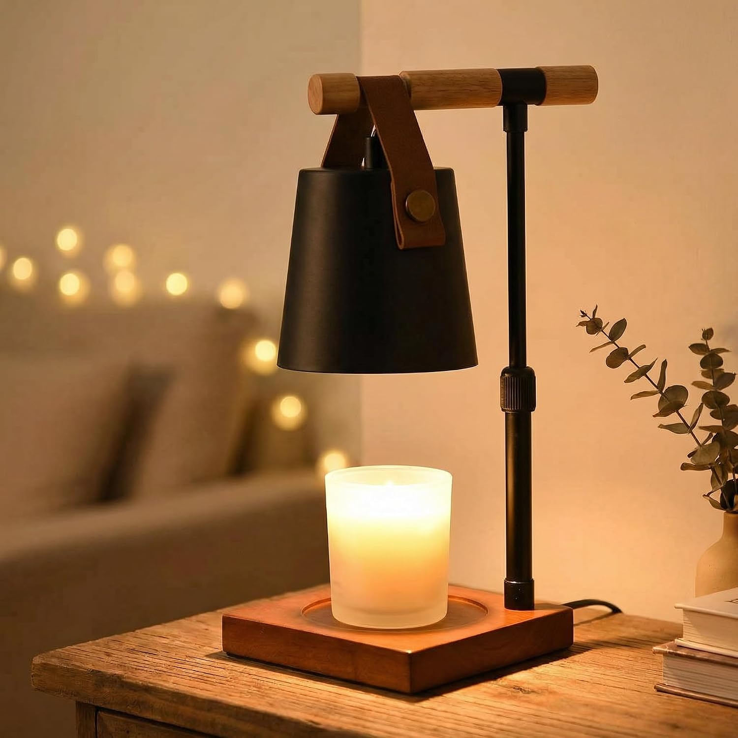 Dekorative Kerzenwärmerlampe – Verstellbar – Holzquerstange – Timer & Dimmbar – Minimalistisch – Für Topfkerzen – 2 Lampen