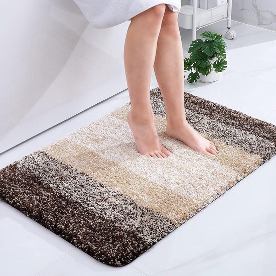 Weicher Badezimmerteppich, 40 X 60 Cm, Rutschfest, Waschbar, Flauschig, Hochflorig, Badematte, Mikrofaser, Stark Saugfähig, Duschmatte (braun).
