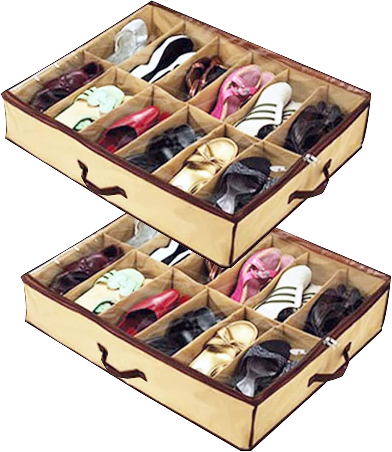 Stück Aufbewahrungstasche Für Frauen/kinder, 12 Fächer, Faltbarer Unterbett-schrankorganizer (beige) (beige)
