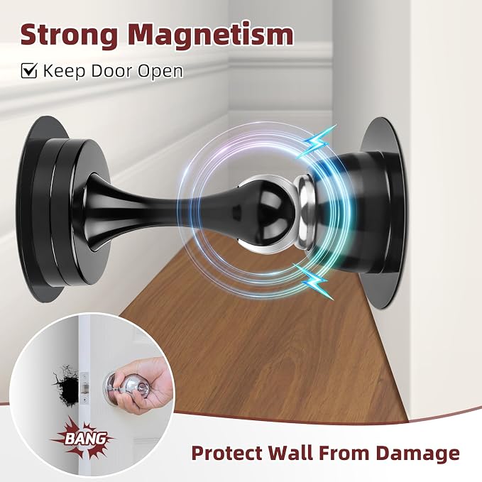 2er-pack Magnetische Türstopper Aus Edelstahl, Robuste Türhalter Zur Wand-/bodenmontage (schwarz)