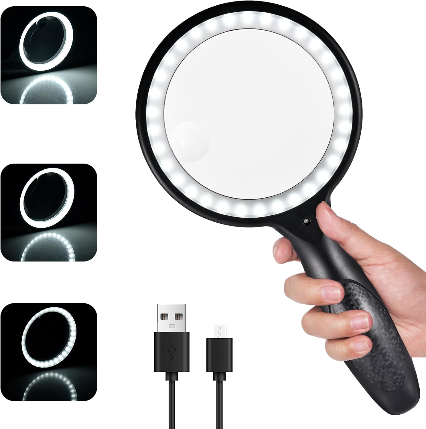 30- Bis 60-fache Vergrößerungslupe Mit Beleuchtung – 33 Leds – Zum Lesen, Für Details Und Inspektionen – Schwarz