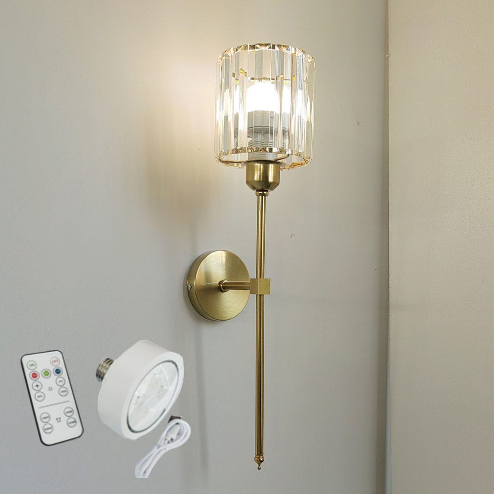 1-teiliges Set – Moderne, Transparente Goldene Wandleuchte, Kristall-wandleuchte Mit Fernbedienung, Integrierter, Wiederaufladbarer Dreifarben-lichtquelle, Schlafzimmerlampe