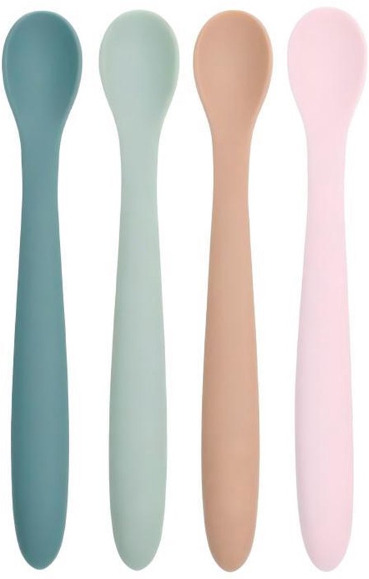 4-teiliges Silikonlöffel-set, Fütter-/weiche/trainingslöffel, Für Selbstständiges Essen Und Entwöhnung, Graublau, Ingwergelb, Cremeweiß, Ziegelrot
