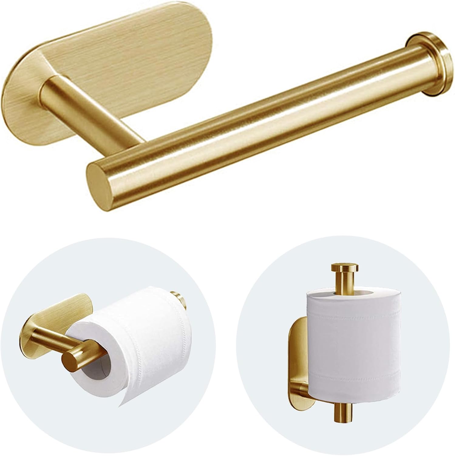Selbstklebender, Wandmontierter Toilettenpapierhalter Aus Edelstahl (gebürstetes Gold)
