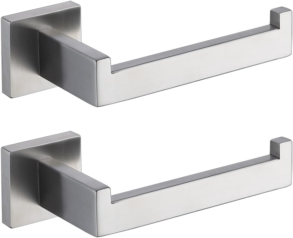 Toilettenpapierhalter Aus Gebürstetem Nickel (2er-pack), Toilettenpapierrollenspender, Haken, Wandmontage Für Badezimmer Und Küchen, Modernes Quadratisches Design (silber)