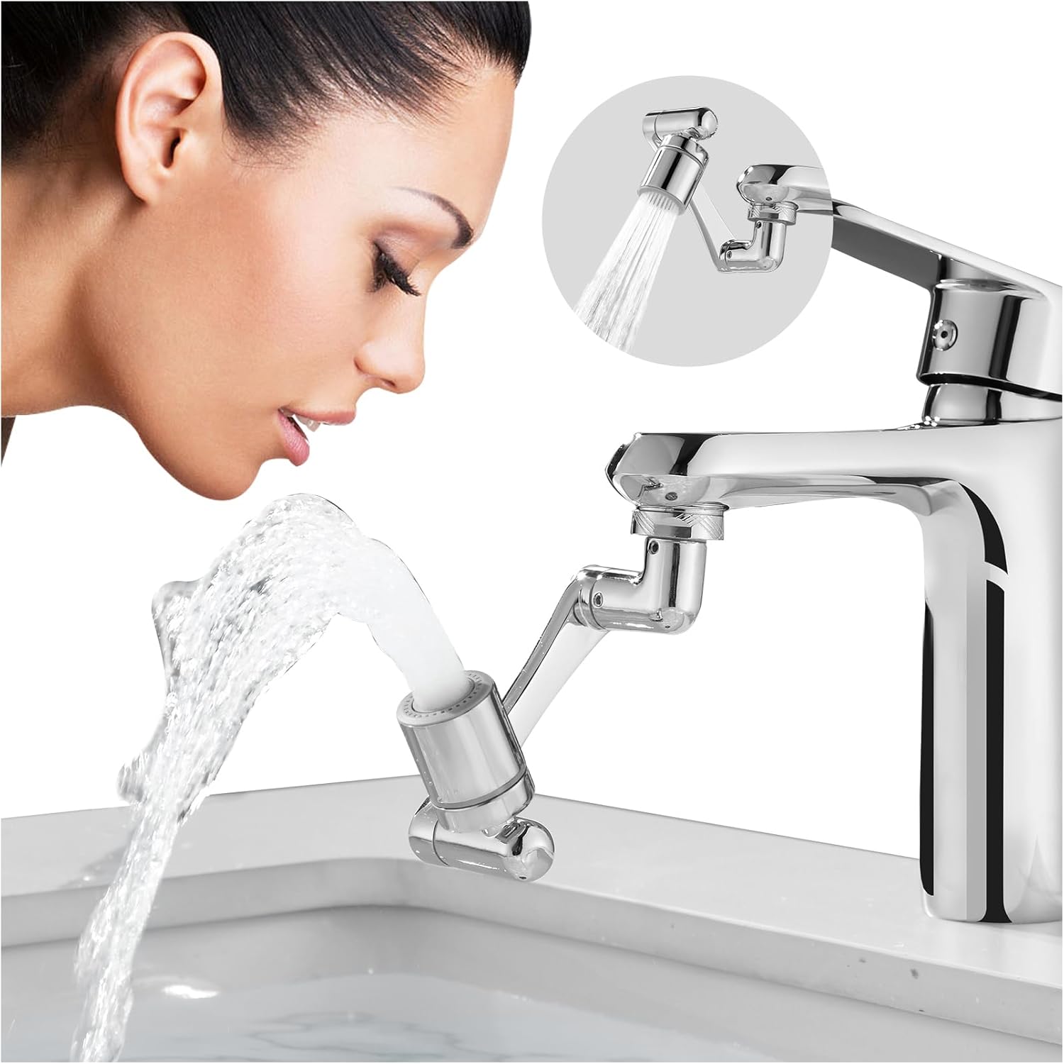1080° Schwenkbarer Wasserhahn-verlängerungssatz – 2 Sprühpositionen – 360°-drehung – Universeller Roboterarm – Für Küche Und Bad – Händewaschen – Haare
