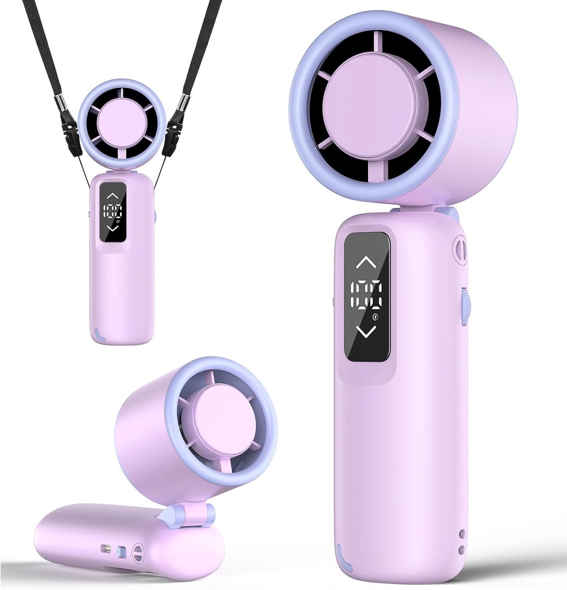 Tragbarer Handventilator Mit Turbofunktion — Faltbarer Handventilator — Digitalanzeige — Stufenlose Geschwindigkeitsregelung (stufe 1–100) — Batteriebetrieben — Lange Akkulaufzeit