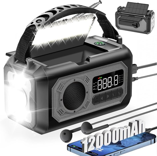 Notradio, 12000-mah-doppelsolarpanel, Am/fm-empfang, Taschenlampe