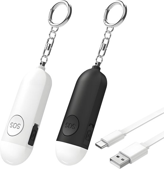 2er-pack Wiederaufladbarer Usb-notrufknopf Mit Blitzlicht Und Karabinerhaken Zur Sos-selbstverteidigung
