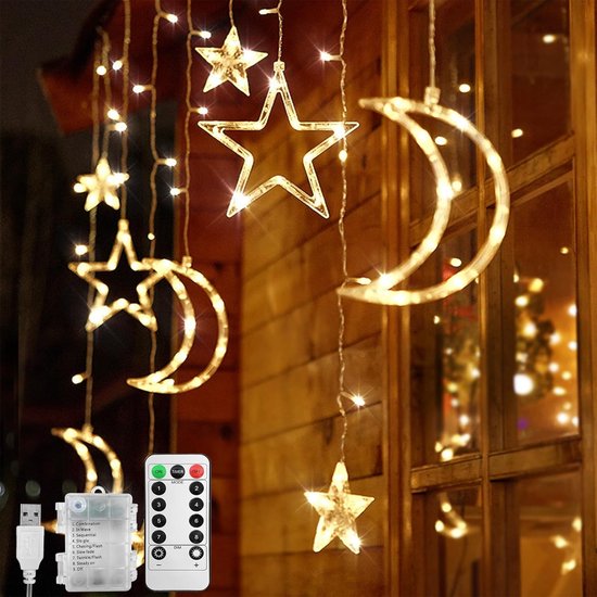 Lichterkette Für Den Außenbereich – 3,5 Meter – Fernbedienung – Mit Sternen Und Mond – Dekorative Lichterkette Für Camping – Lichterkette Fürs Camping – Lichterkette