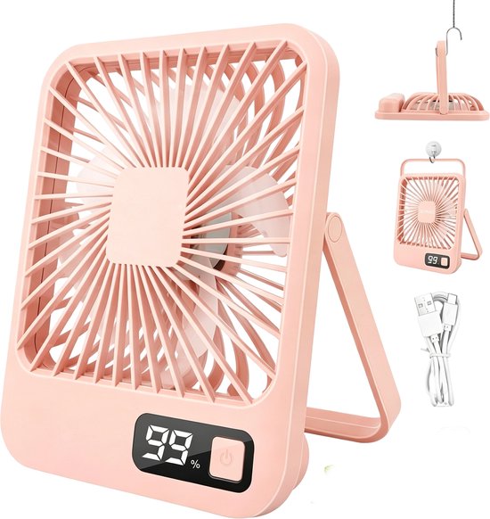 Mini-ventilator – 3000 Mah – Wiederaufladbarer Akku – Usb-anschluss – Geeignet Für Reisen, Zuhause, Büro Und Outdoor-aktivitäten – Rosa