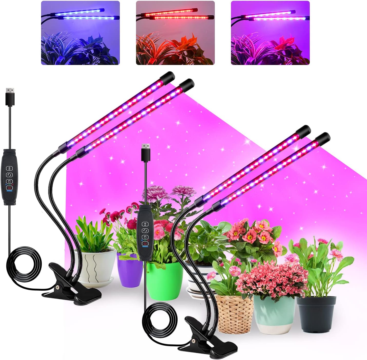 Pflanzenlampen Für Den Innenbereich, Led-pflanzenlichtstreifen Mit Vollspektrum, Clips Und Kabel Für Die Anzucht Von Saatgut (2er-pack)