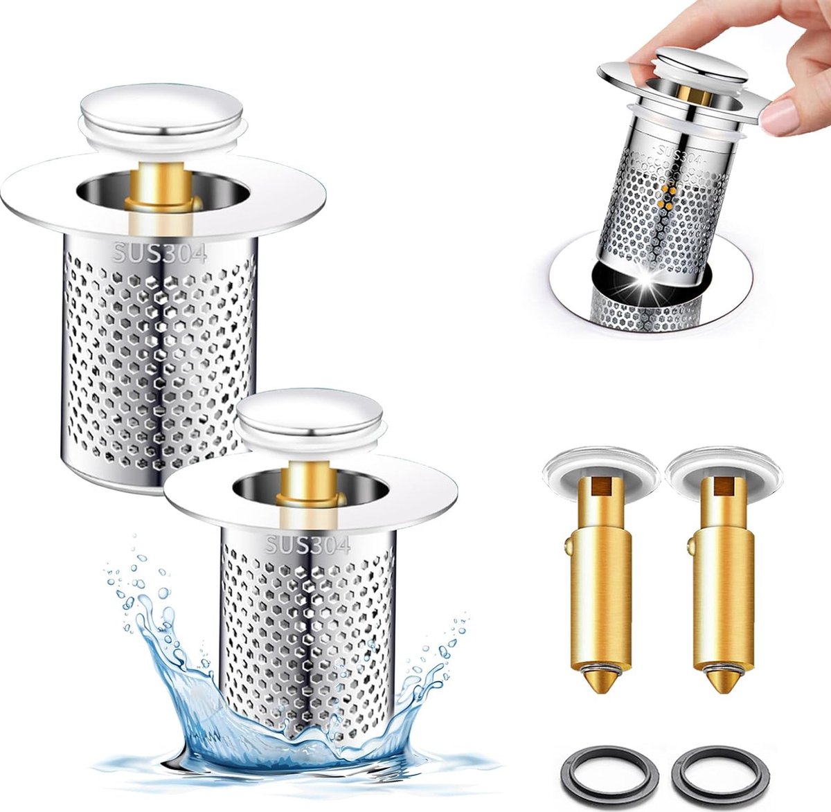 Waschbeckenstöpsel – Abflusssieb – Haarfänger Für Badezimmerwaschbecken – Pop-up-abflusssieb Für Küchenspülen Mit Herausnehmbarem Edelstahl
