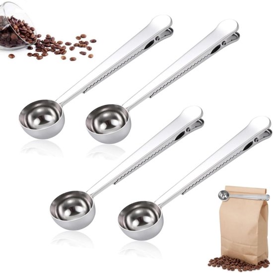 4-teiliges Silbernes Kaffeelöffel-set Mit Verschlussclips, Robuste Messlöffel Für Kaffee, Tee, Proteinpulver, Zucker Und Mehl