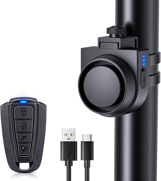 Fahrrad-diebstahlalarm Mit Fernbedienung, Kabellos, Usb-c-aufladbar, Für E-bikes, Motorräder, Roller Und Autos, Ipx5 Wasserdicht, Schwarz